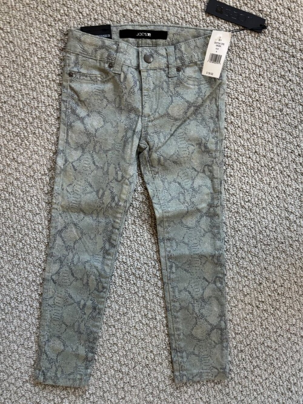 Joe’s Jeans Girls Size 4 Snakeskin Print Skinny Jeans Green Stretch Denim NWT